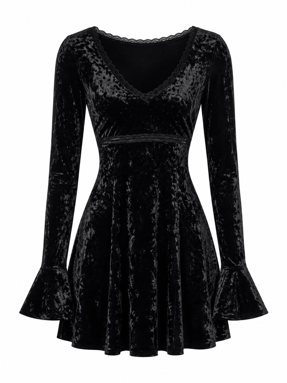 Widow Black Velvet V-Neck Fit & Flare Dress